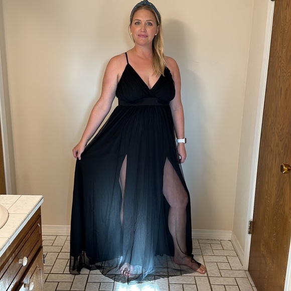 Black tulle spaghetti strap maxi dress nwot XL - Picture 3 of 9